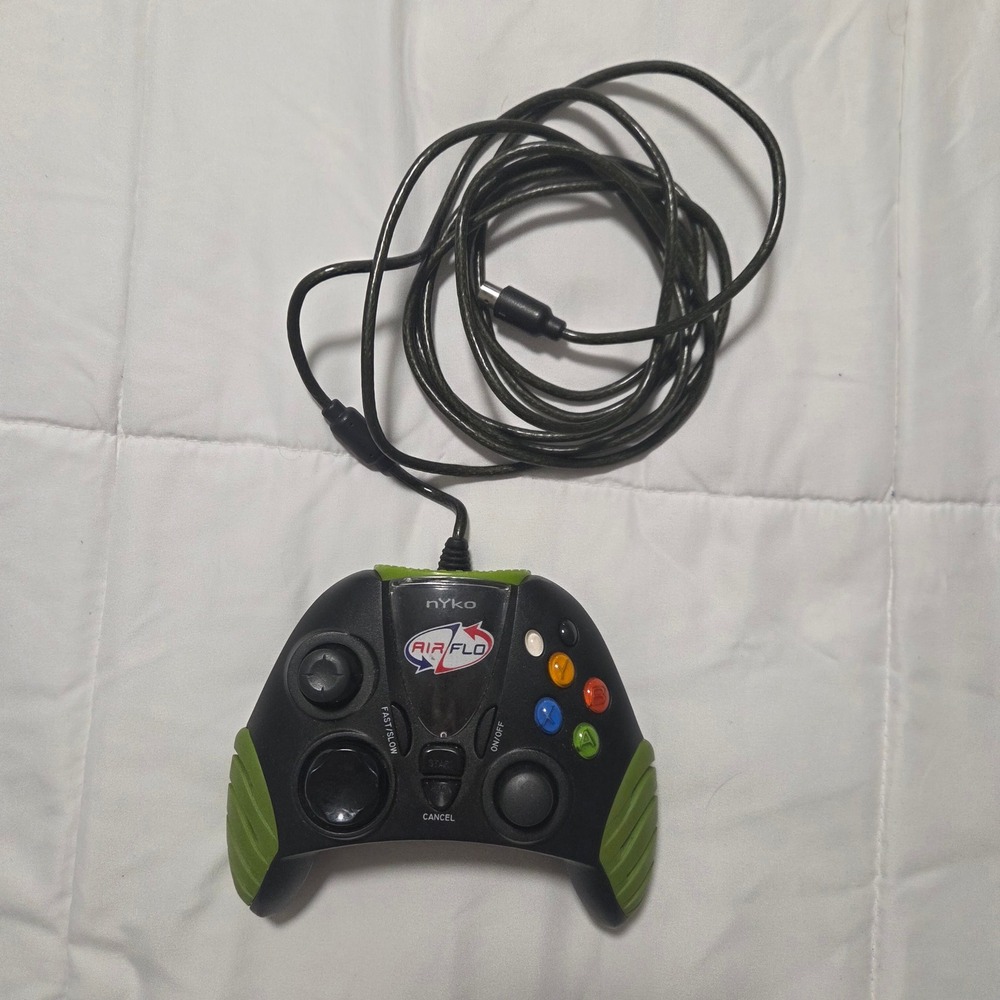 Nyko Air Flo Wired Controller for Original Xbox Black Green Cooling Fan - TESTED